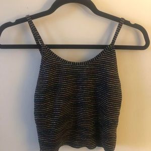 Black Glitter Striped Crop Top